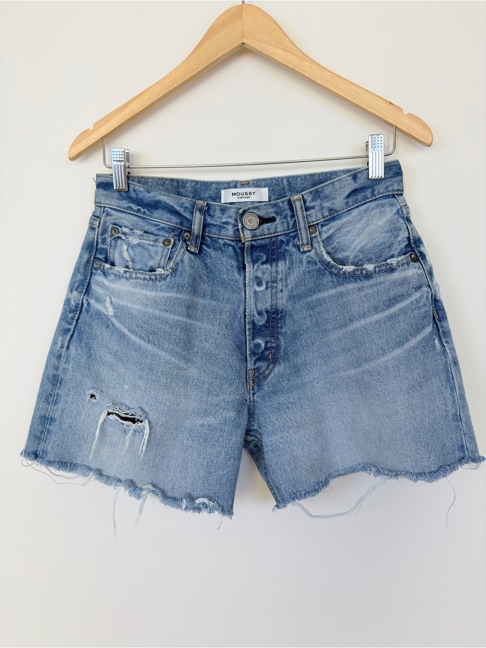 Moussy Vintage Distressed Denim Cutoff Shorts Size 27 Made In Japan